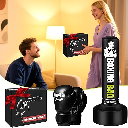 Miniatura 7 de Saco de boxeo pesado independiente para adultos, saco de boxeo de pie de 70 pulgadas, bolsa pesada con guantes de boxeo, equipo de entrenamiento de