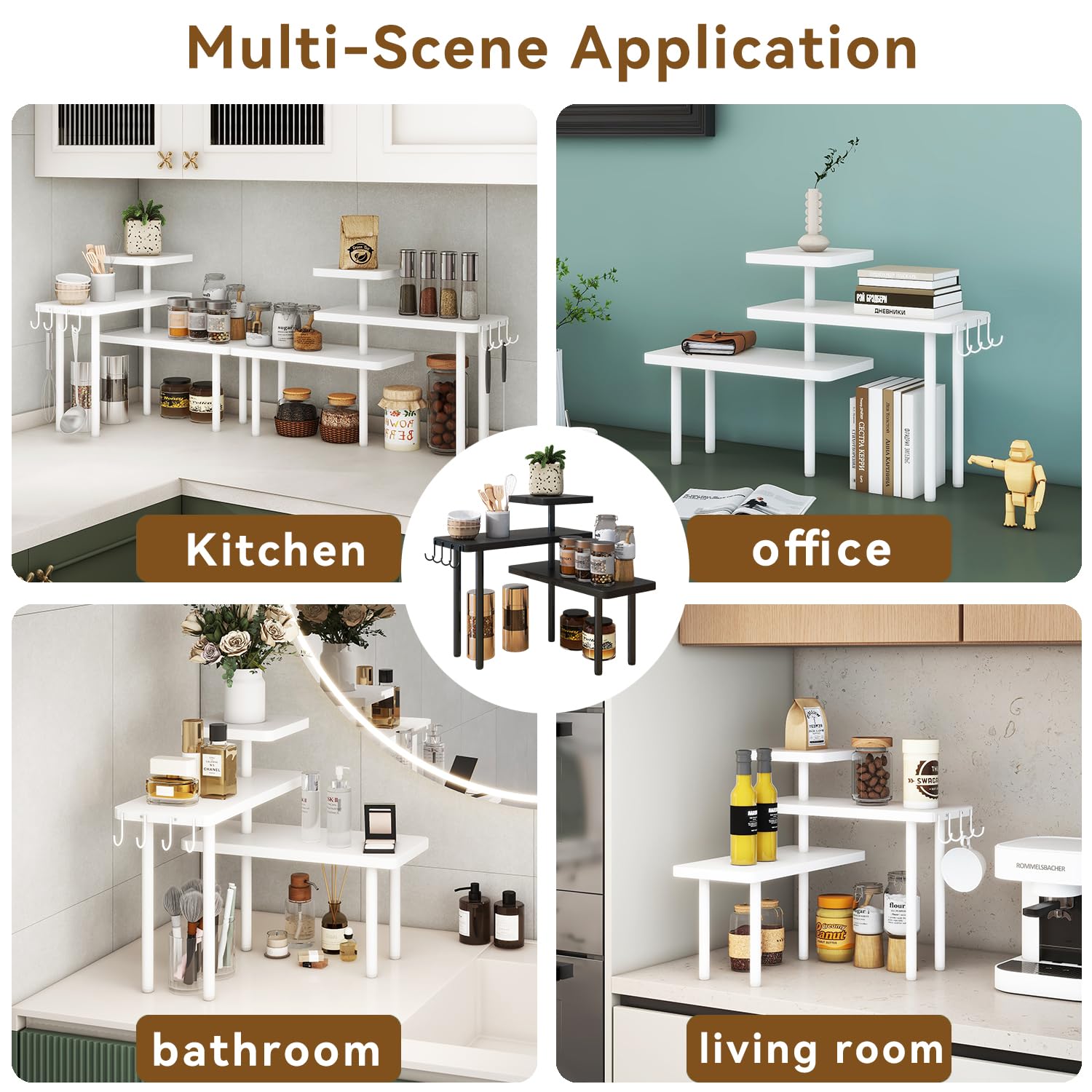 IBUYKE Scaffale Angolare per Cucina,Portaspezie a 3 ripiani,Bianco TLJ023W | Organizer Spezie 4 ganci laterali scaffale Cucina da appoggio per bagno bancone mobile