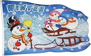Flaggenfritze Fahne Winter 90x150 cm mit 2 Metallösen, Flagge mit Schneemann, wetterbeständig, Polyester, doppelt genäht, Weihnachtsflagge Deko