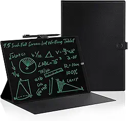 Tablet de escrita LCD para adultos: 9,5 polegadas com capa de couro, bloco de notas apagável reutilizável