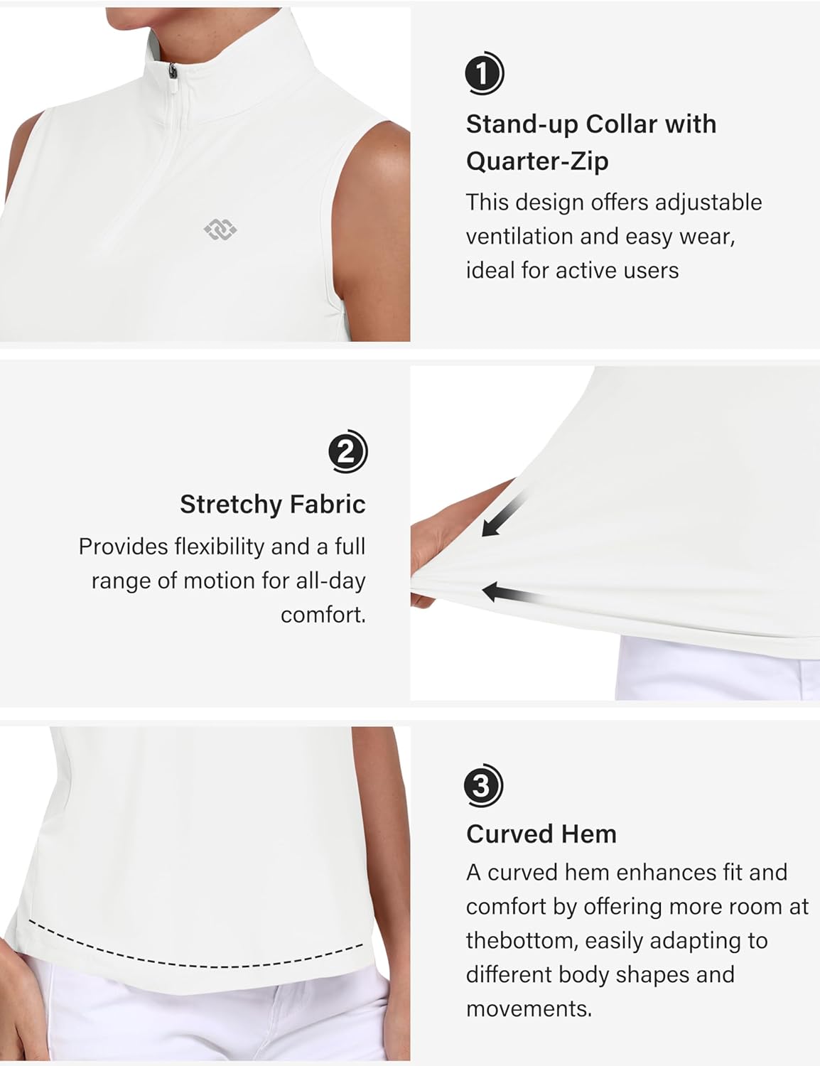 AIRIKE Sleeveless Golf Shirts for Women UPF 50+ Quarter Zip Quick Dry Tennis Workout Tank Tops