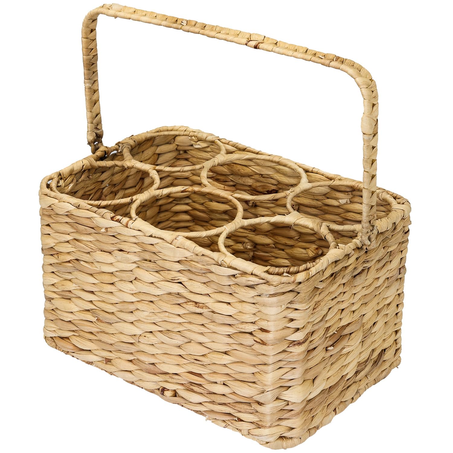 HMF Bottle Carrier for 6 Bottles, Braided Bottle Basket Made from Sustainable Water Hyacinth, 32 x 22 x 18 cm
