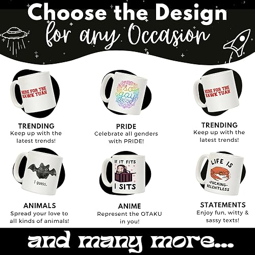 Miniatura 6 de LookHUMAN Taza de café Alien – Divertidas tazas de café de humor para adultos, tazas de café de cerámica con impresión de doble cara para amantes