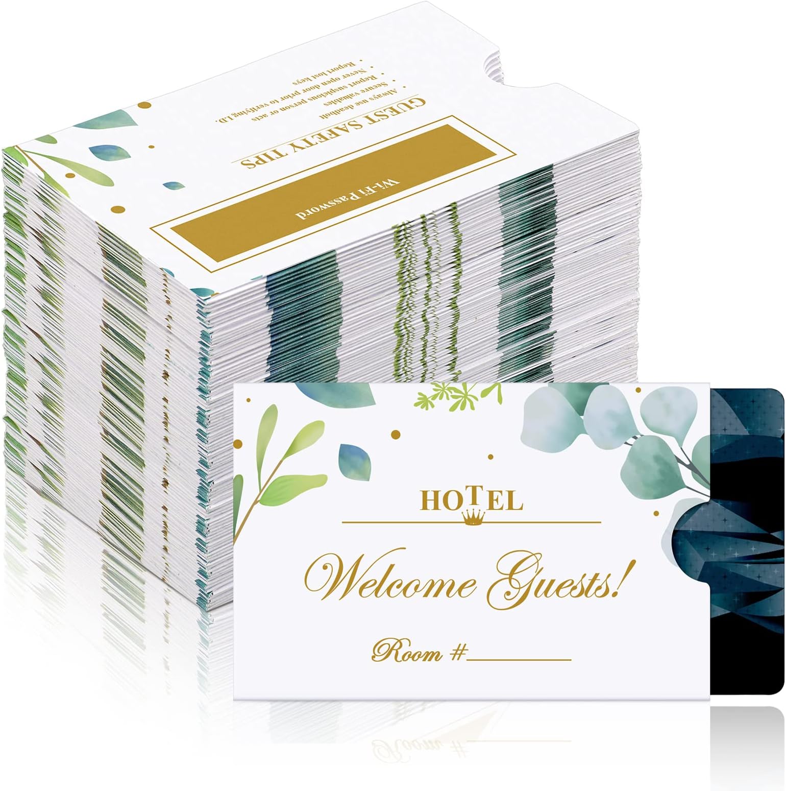 1000 Pcs Hotel Key Card Cover Envelope Sleeve Holder Green Leaves Keycard Envelope Sleeve to Welcome Guests Hotel Key Card Cover 2-3/8 x 3-1/2 Inch