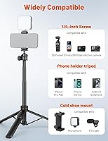 Vista 6 de JOILCAN Trípode para iPhone y Cámara, Trípode selfie stick de 64" con cabezal de bola de 360°, control remoto y soporte para teléfono, Trípode