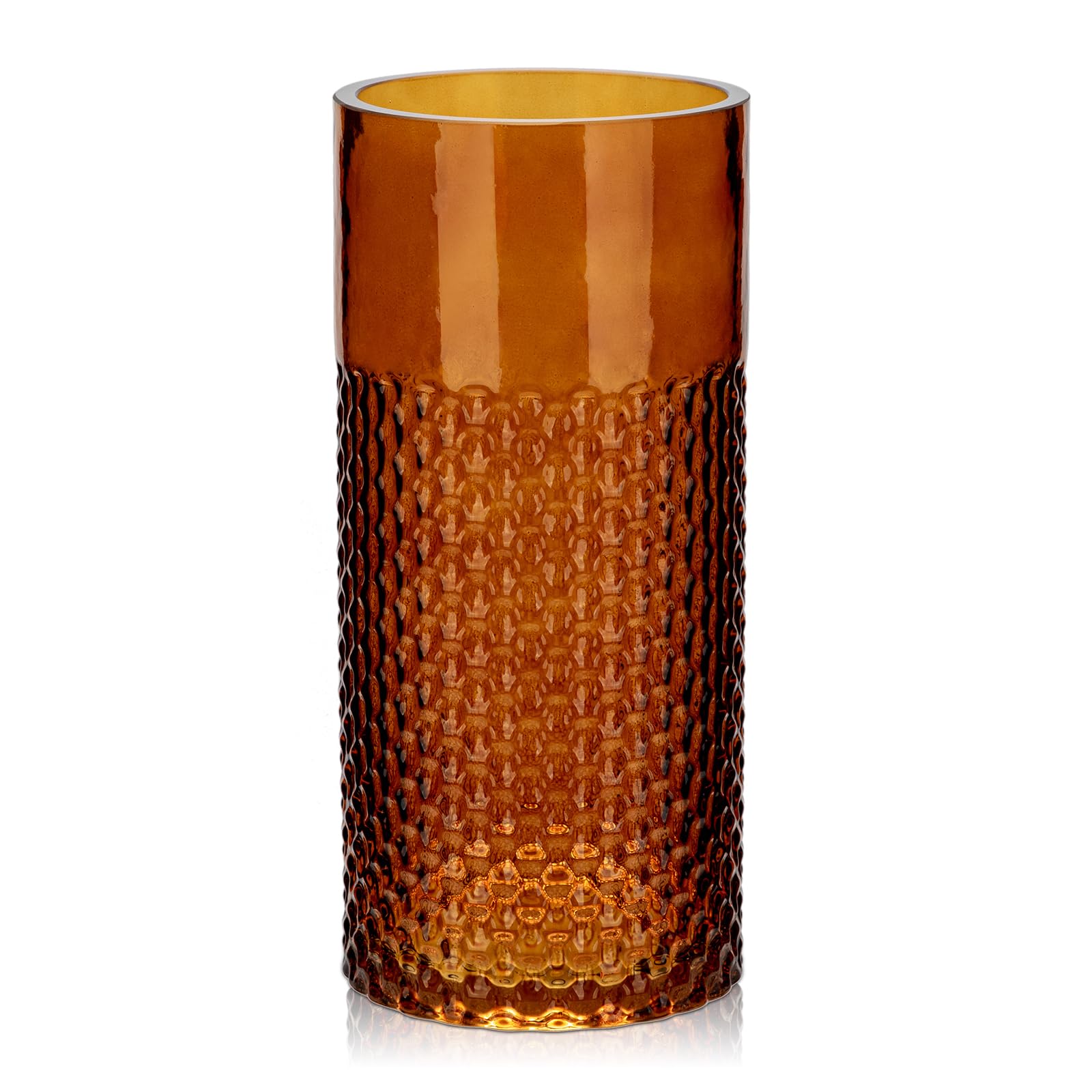 Hollyone Jarrón de cristal ámbar de 22 cm para flores, moderno jarrón de cristal para decoración del hogar, jarrón decorativo para bodas, chimenea, fiesta, mesa, centro de mesa, estante, sala de