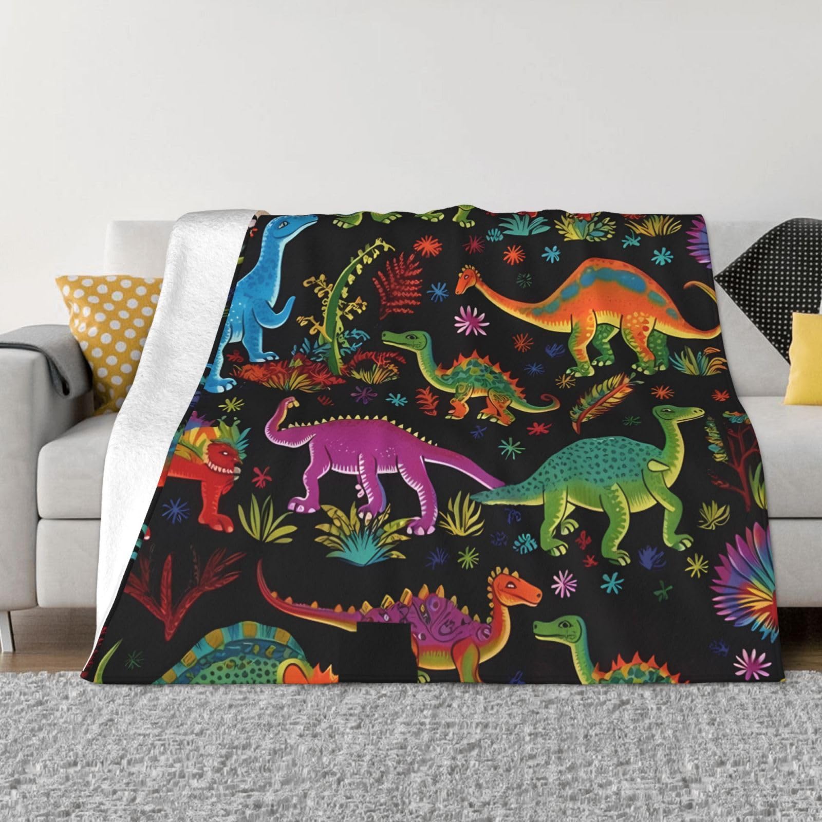 KLOPH Cartoon Dinosaur Throw Blanket 50"x40" Flannel Fluffy Warm Blanket for Couch, Reversible Plush Blankets for Bed, Comfy Fuzzy Blanket for Sofa, Plush Lightweight-Blankets for All Season