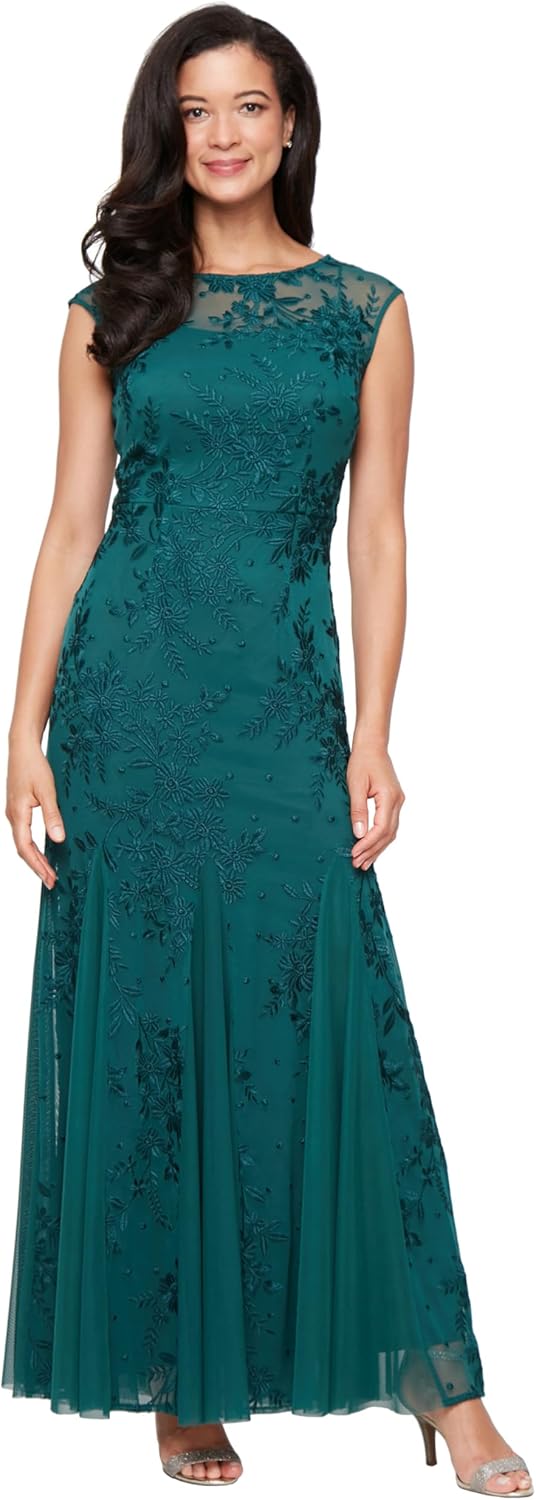 Alex Evenings Women's Long Length Fit and Flare Mother of The Bride Dress with Godet Detail (Petite and Regular Sizes)