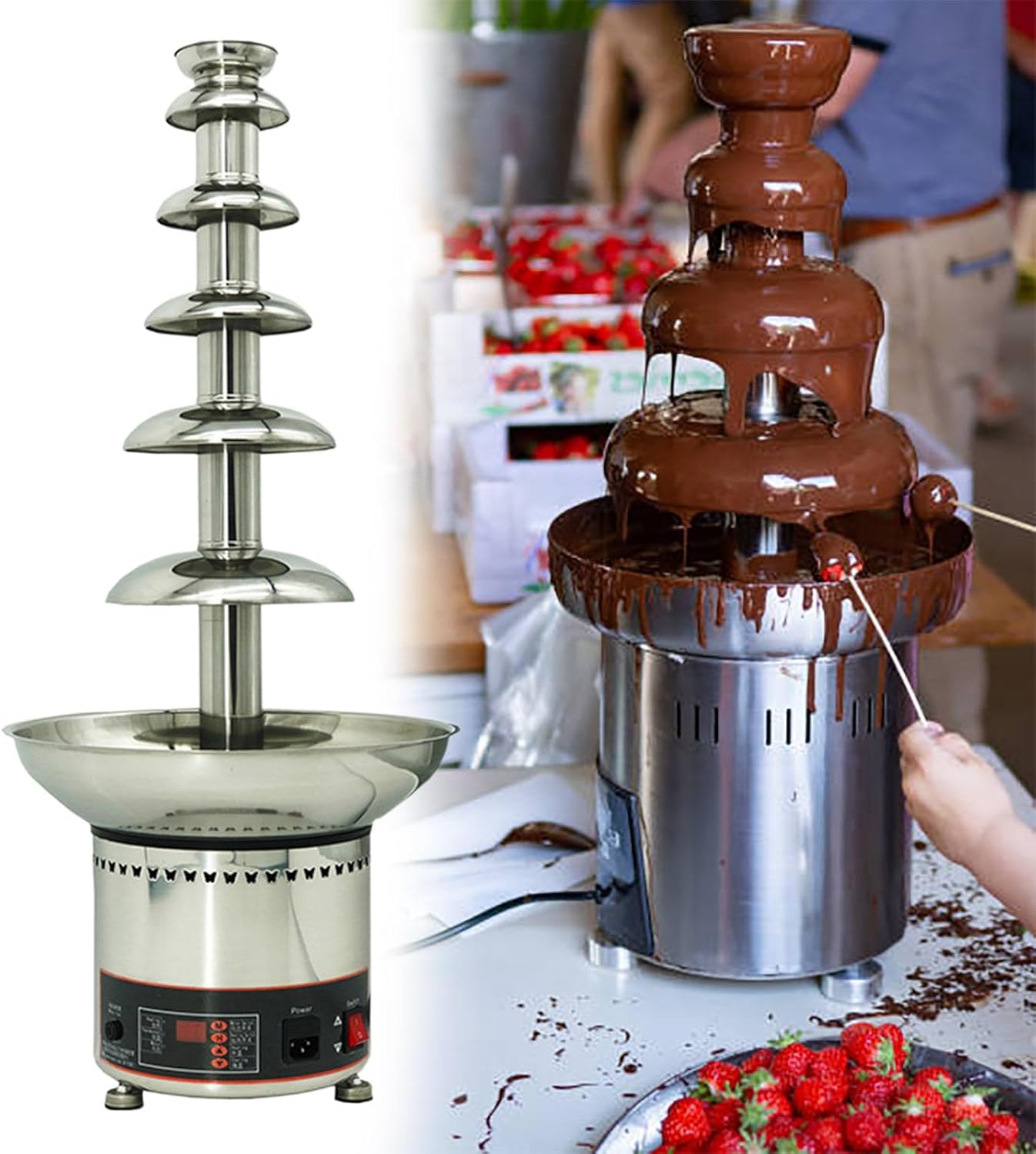 Stainless Steel Electric Chocolate Fondue Fountain Machine Chocolate Fountain for Cheese, Sauce, Liqueur, Christmas, Wedding, Birthday Party (6tiers)