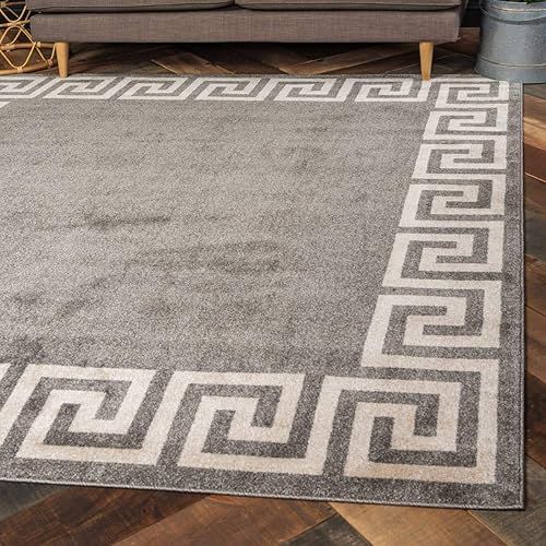 Unique Loom Athens Collection Classic Geometric Modern Border Design Area Rug, 8' 0" x 8' 0", Gray/Beige