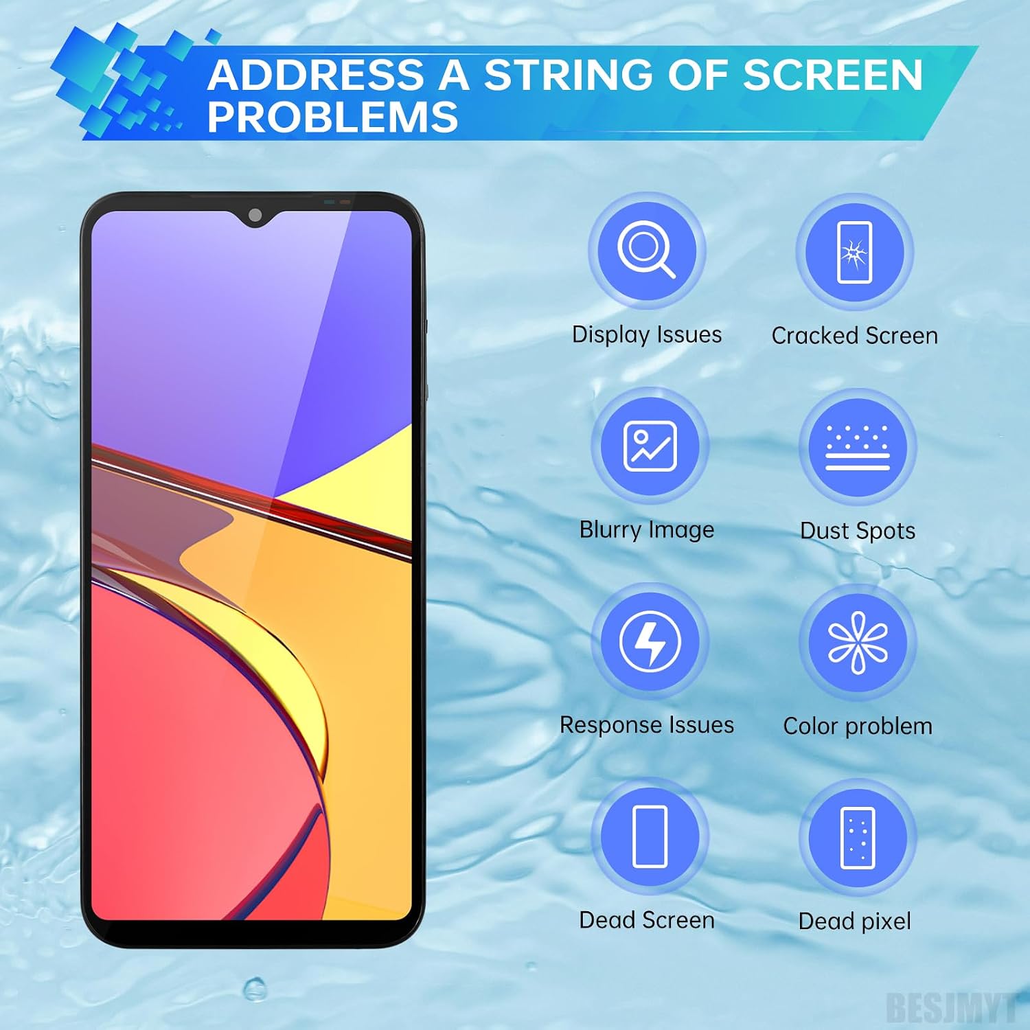 Screen Replacement for Samsung Galaxy A02 LCD Display Touch Digitizer Full Assembly with Frame Side Button Ear Speaker Vibration Motor Glass Repair Tools Kit SM-A022F (A022F A022M)