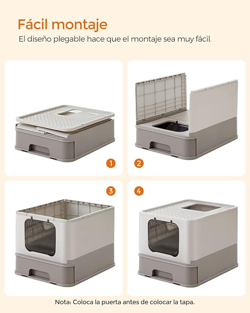 Foto 6 de 8 de Feandrea Arenero para Gatos, Caja Arena con Bandeja Extraíble, Pala, Cepillo, Espacioso para Gatos Grandes