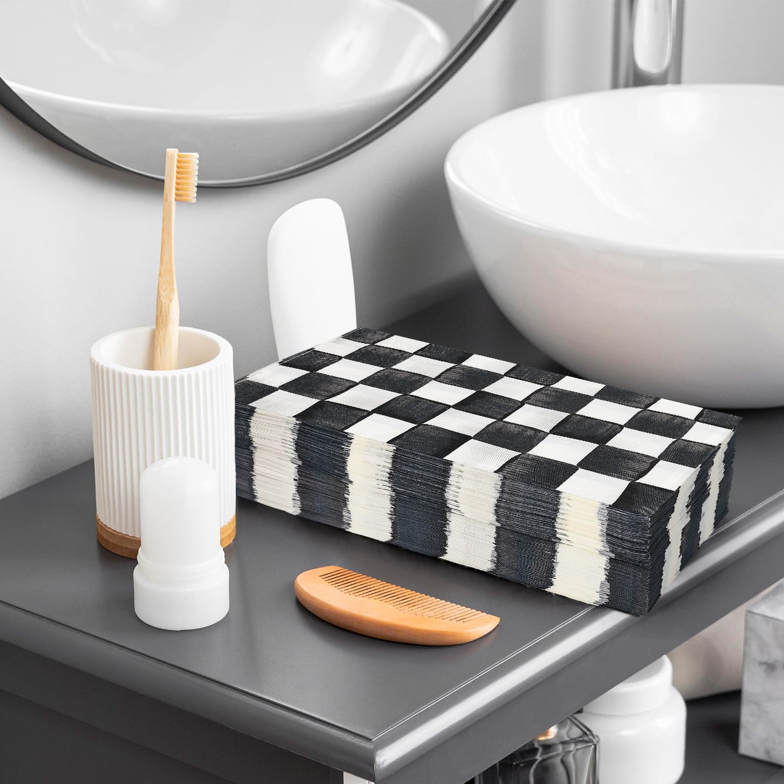 JarThenaAMCS 100 servilletas de papel desechables a cuadros de acuarela para invitados, para baño, cumpleaños, carreras, fiestas, decoración de mesa, suministros de mesa