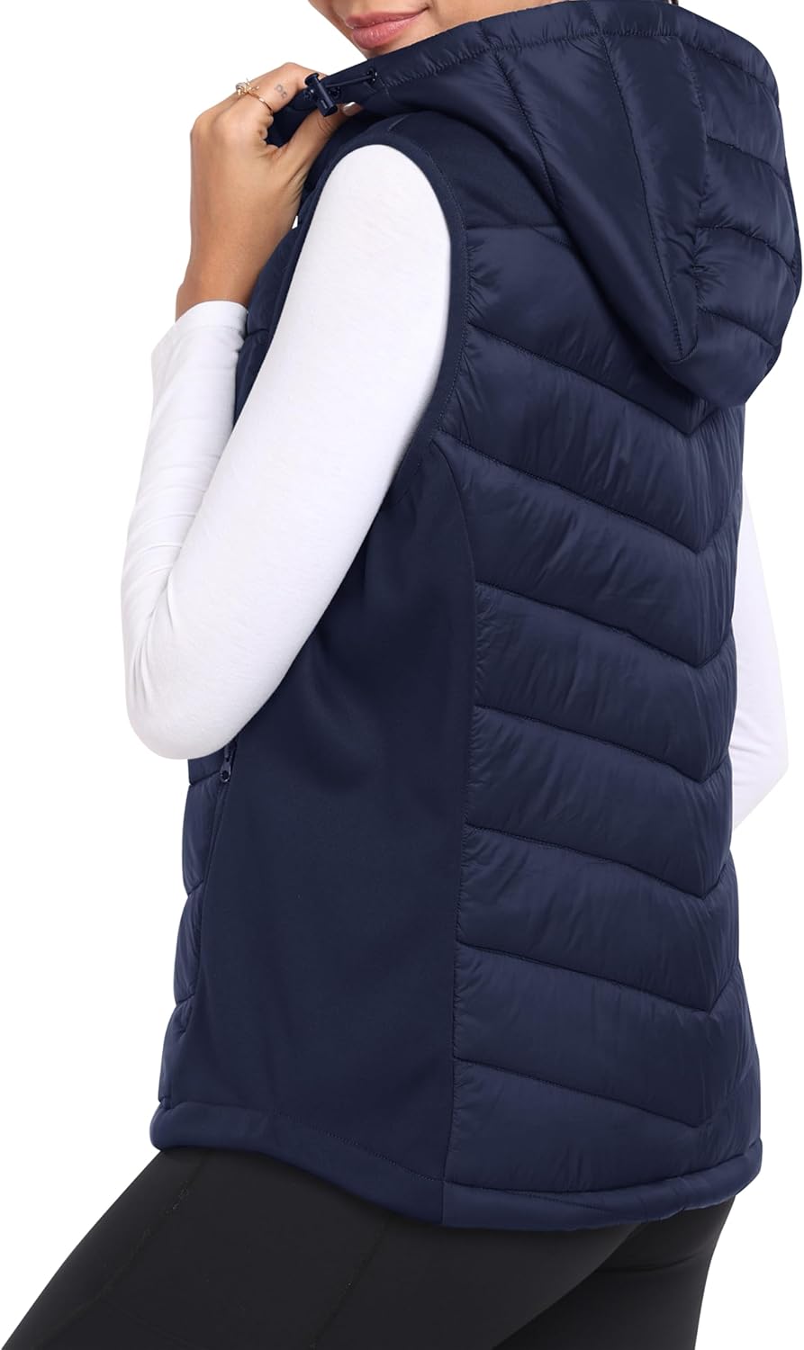 MoFiz Women's Puffer Vest Lightweight Hooded Warm Fleece Lined Hybrid Softshell Hiking Winter Sleeveless Zip Vest - Image 2