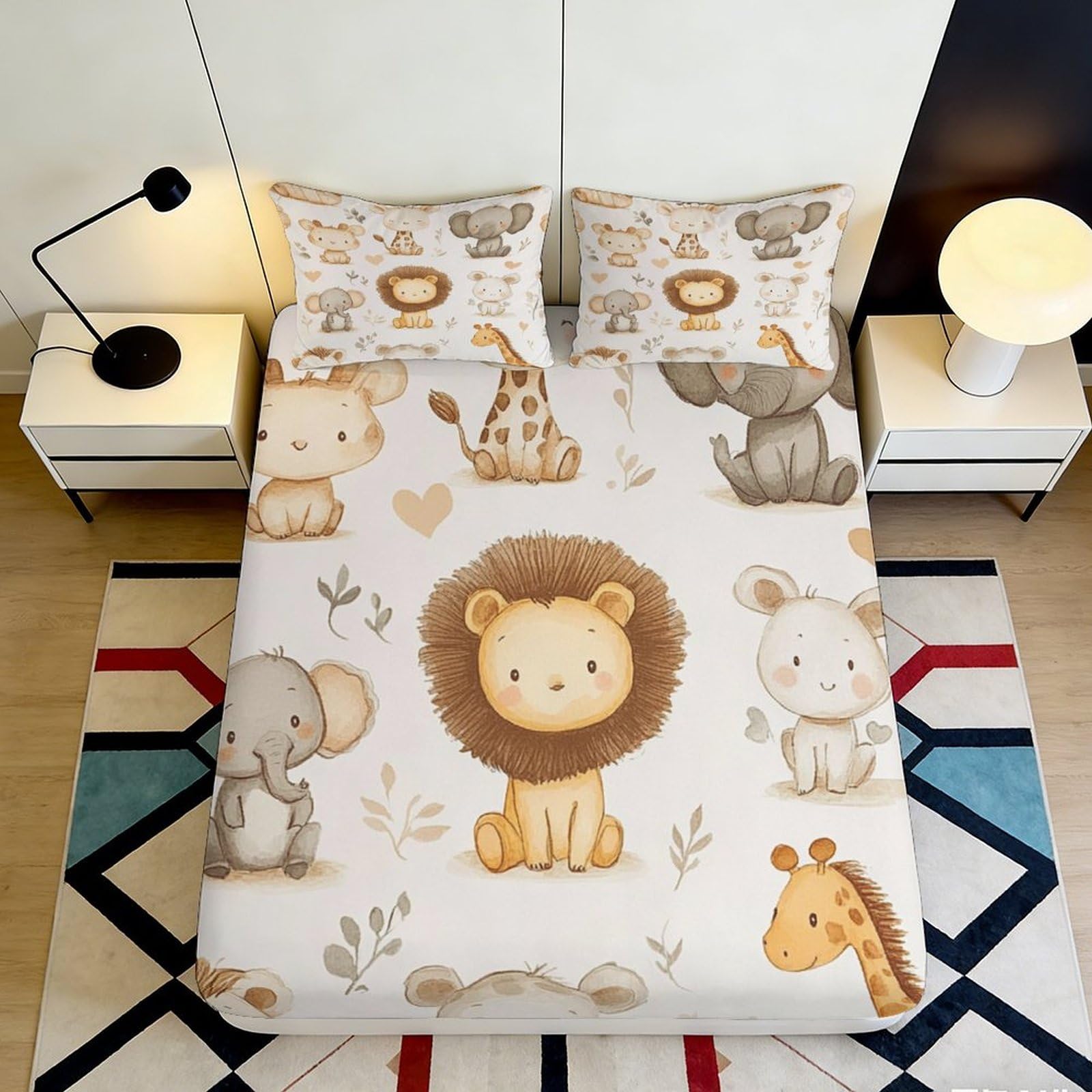 3D Printed Cute Animal Lion Fitted Sheet Microfiber Soft Breathable Safari Bed Cover for Bedroom Dormitory Guest Room Mattress Protection 200x200x25cm