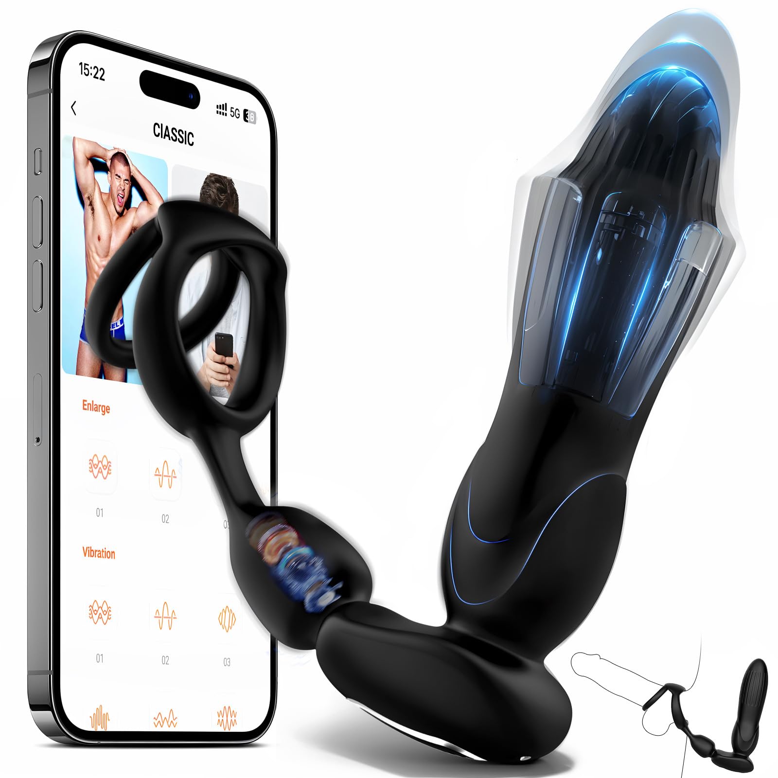 Vibratoreper Uomo Dildo Anale Prostata con Anello per Pene, 3 in1 Plug Anale-dilatatore Uomo Donna Massaggiatore Prostatico 9 Modalità Sexytoys Uomo Sex Toys Sessuali per Uomini Plug Anale Vibrante