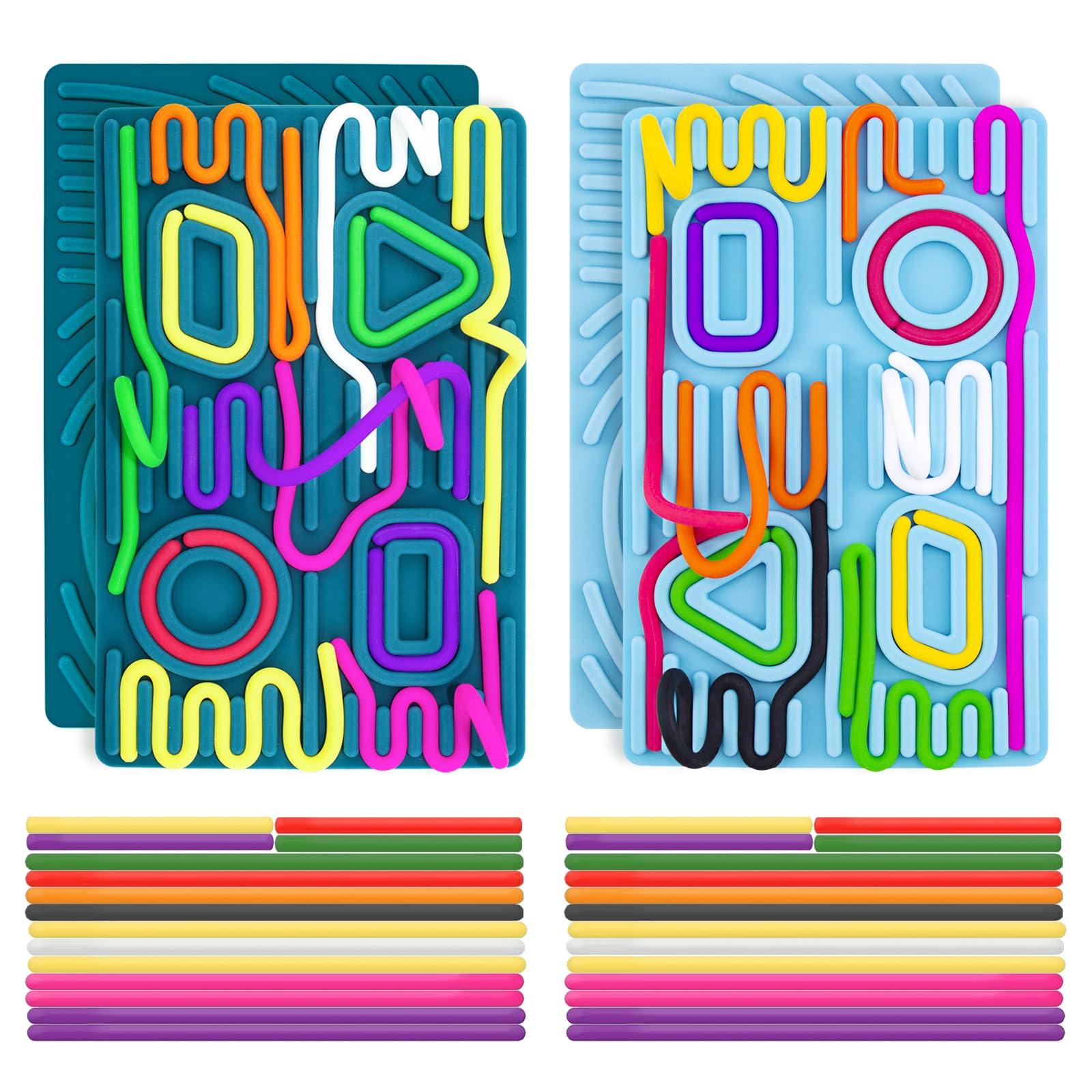 2 Pcs Sensory Activity Board,Silent Fidget Toys for Calming Duble Sided Design Kids Board for Fine Motor Skill,Silicone Calm Down Fidget Toy with 15 Strings for Travel Stress,Anxiety,ADHD & Autism
