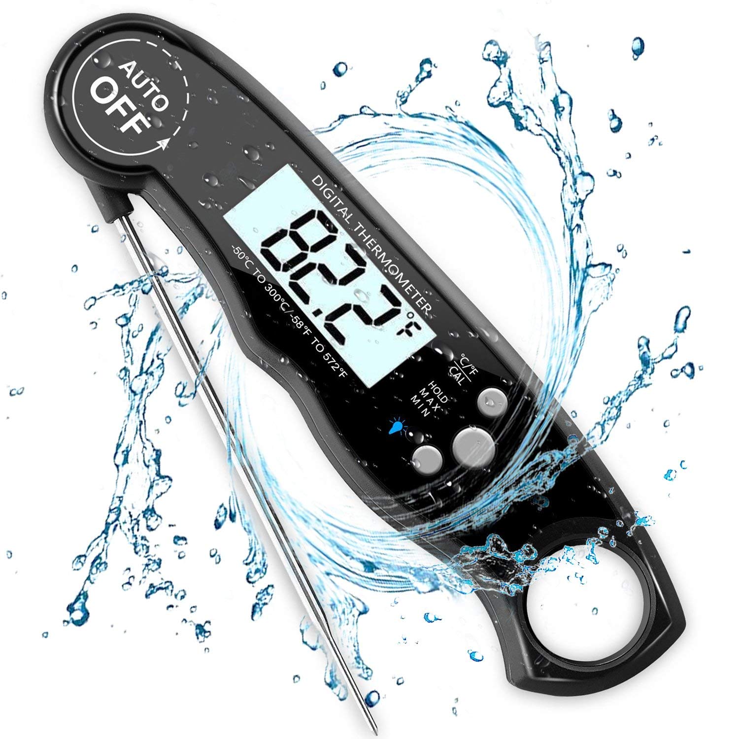 Digital Meat Thermometer, Waterproof Instant Read Thermometer with Foldable Magnetic Probe Cooking Thermometer and Backlight Functions for Food, Candy, Kitchen, Tea, Milk, BBQ Grill Smokers