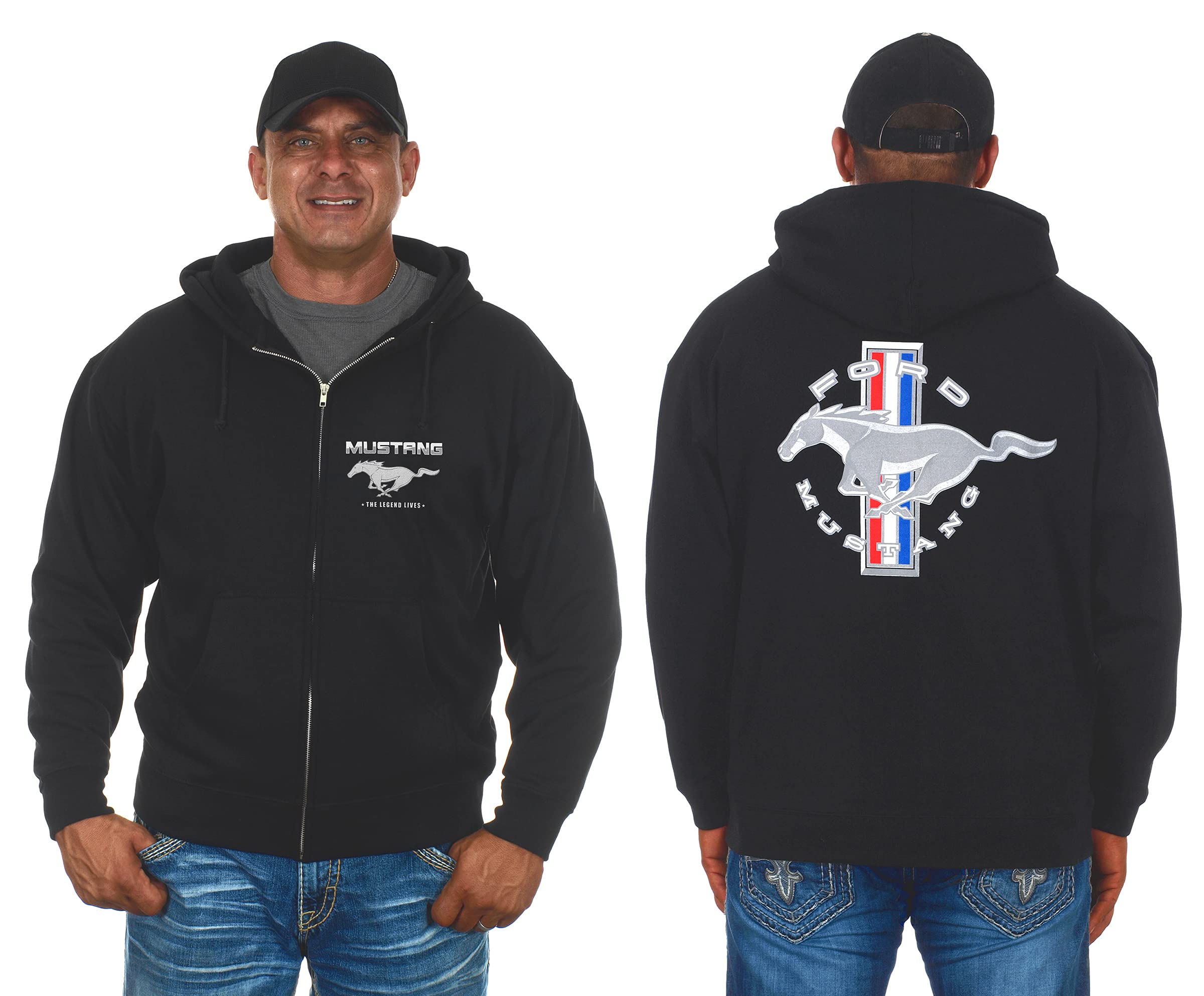 JH DESIGN GROUP Men's Ford Mustang Zip-Up Hoodie with Front & Back Emblems