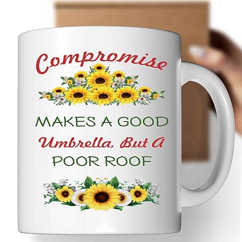 Funny Gift Essential Tips for Compromising on Roofs - Find the Gift for Homeowners - Umbrellas in & Muticolor - 11 Oz White Ceramic Coffee Mug