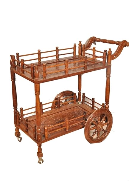 TAYYABA ENTERPRISES Handcrafted Rectangular Wooden Service Trolley/Dining Service Trolley/Kitchen Tools Storage Serving Trolley in Standard Size