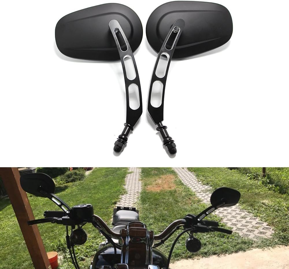 Pair of Full-Metal Bobber Mirrors for Cruiser Touring Harley Davidson XL 883 1200 (Black with 3 hole handle)
