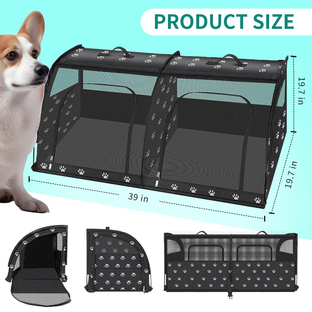 Double Cat Car Travel Carrier, Twin Compartment Show House Cat Cage/Condo?Portable Pet Crate for 2 Cats Travel Double Dog Crate Set for Long Distance Travel