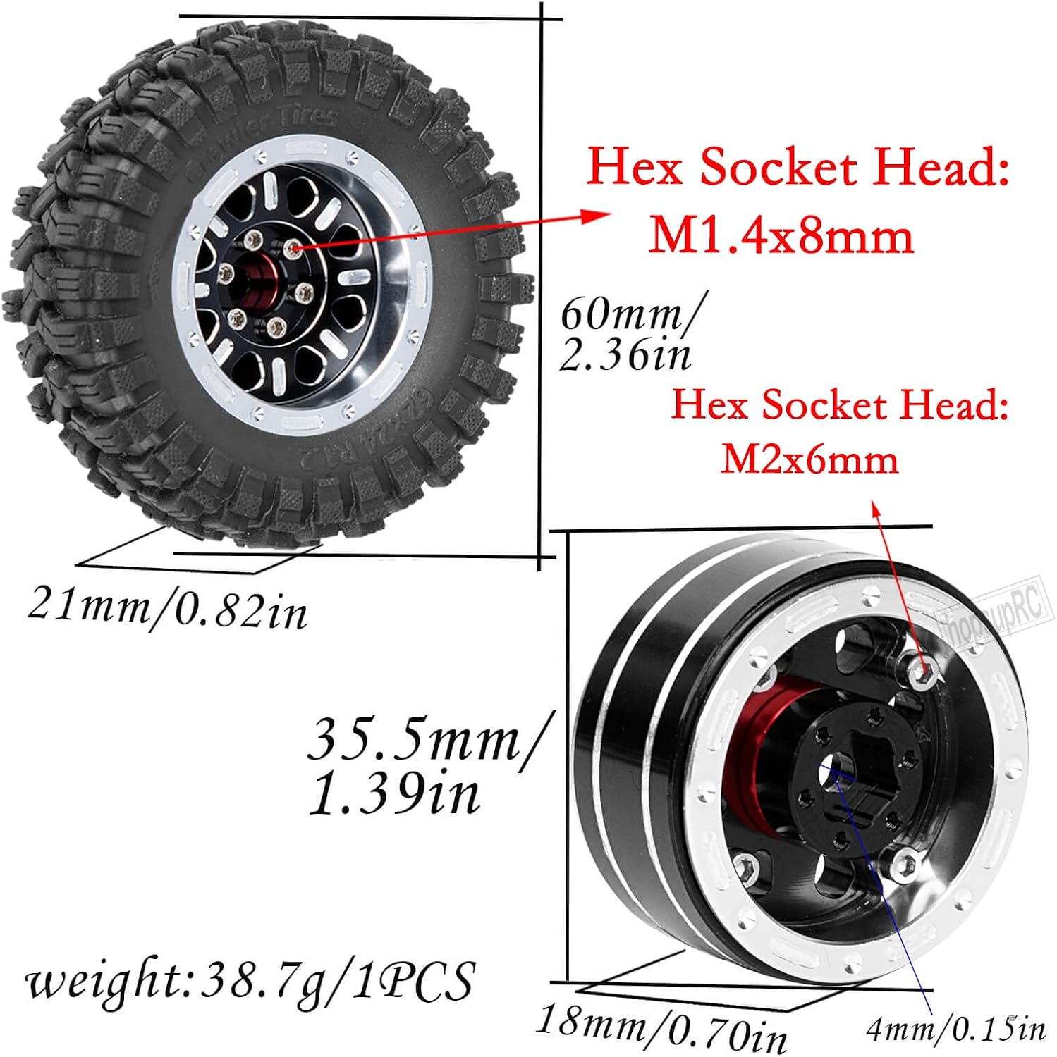 RC 1.2 Beadlock Wheels & 1.2 Tires Adjustable 4 Offsets Rims for 1/18 TRX4M 1/24 SCX24 RC Crawler Car,1.2 Beadlock Wheels Adjustable 4 Negative Offsets Rims (4pcs Black with Silver)