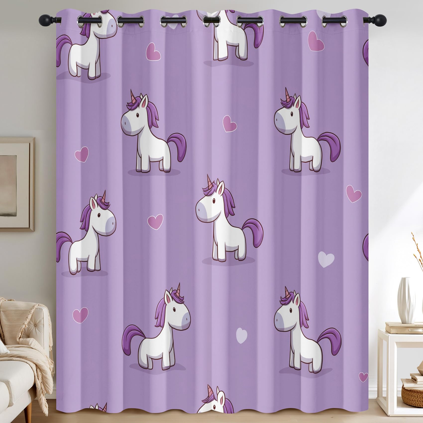 Unicorn Curtains 95% Blackout, Girls Cute Pegasus Patterned Curtains for Living Room Bedroom, 72 Drop Eyelet Thermal Drapes Home Decor, 46x72 Inch 2 Panels X&-147