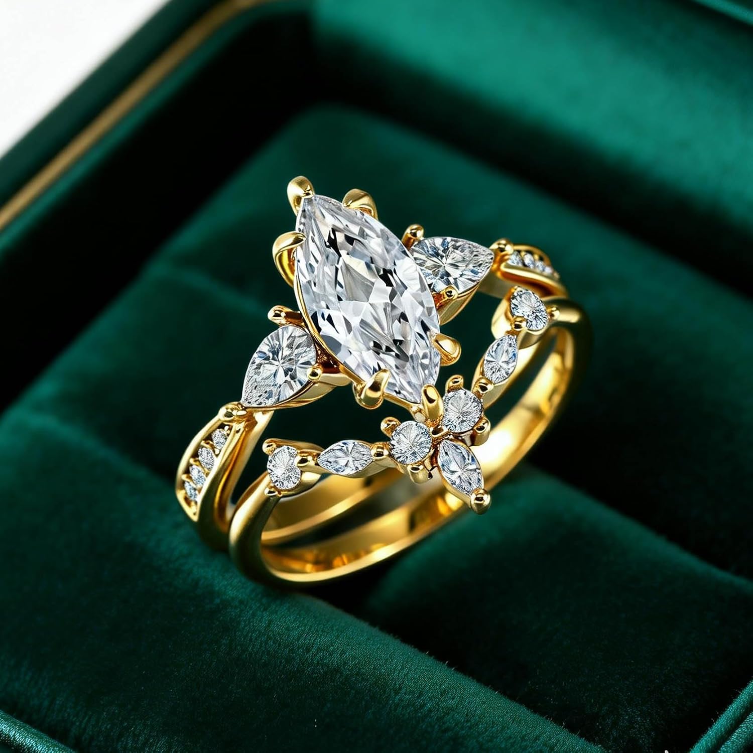 Luxury Wedding Ring Sets for Women 1CT Marquise AAAAA CZ Yellow Gold Plated Engagement Ring Wedding Band