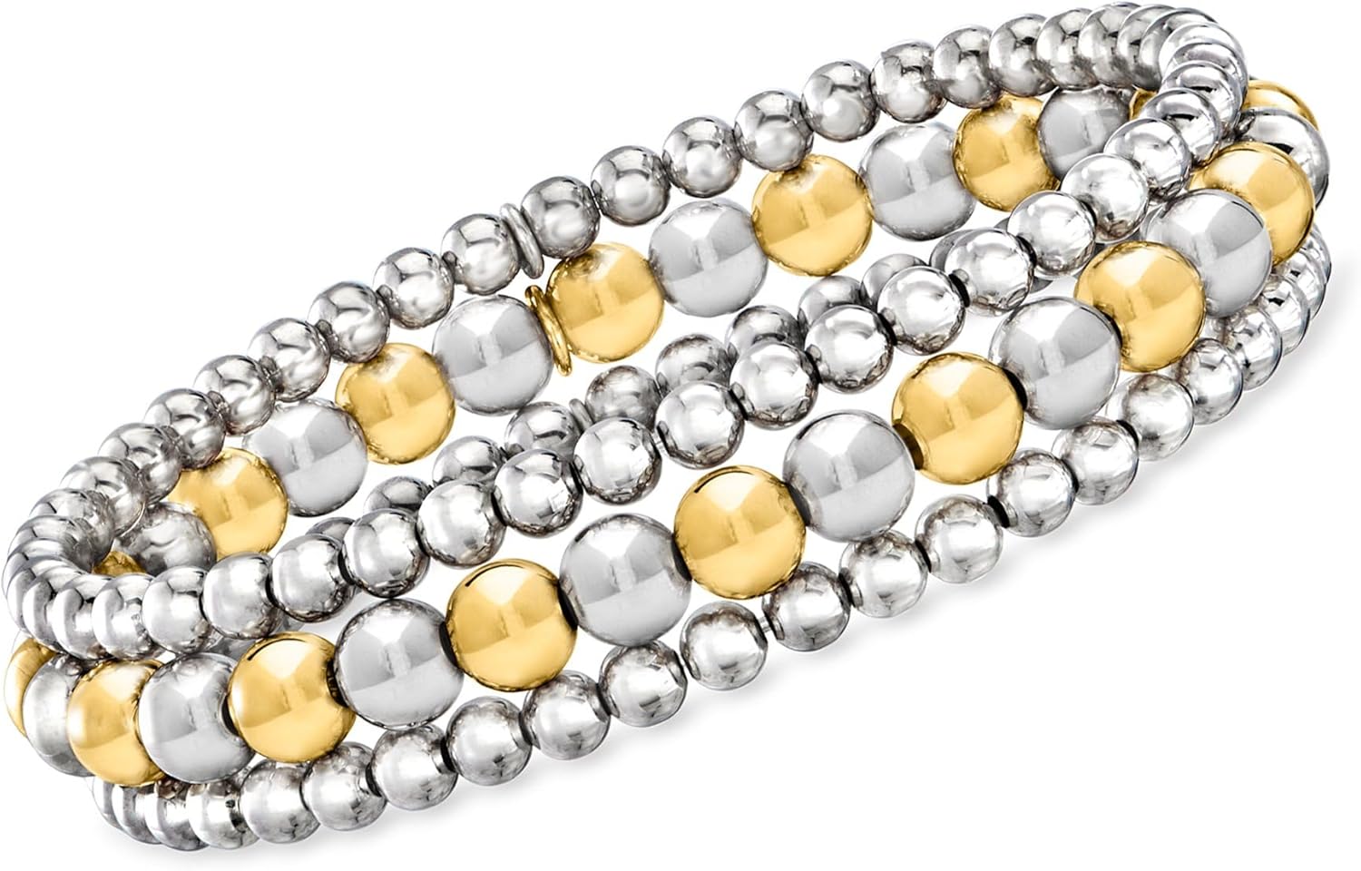 Ross-Simons Italian 2-Tone Sterling Silver Jewelry Set: 3 4-6mm Bead Stretch Bracelets