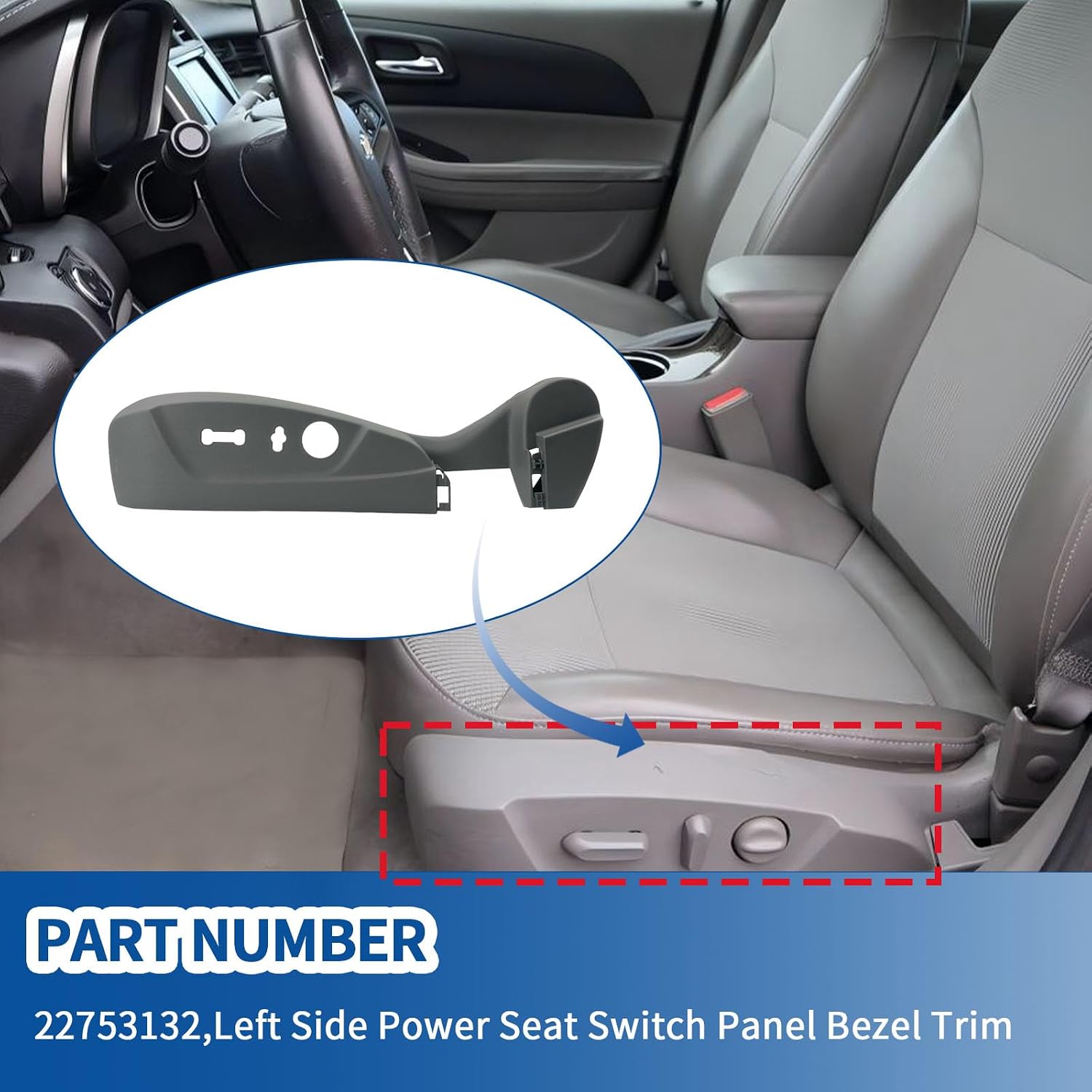 Left Driver Side Seat Switch Bezel Trim Panel Fit for 2013 2014 2015 2016 Chevrolet Malibu 22753132 Seat Adjuster Switch Bezel Cover, Track Cover Trim Side Panel Guard,Gray