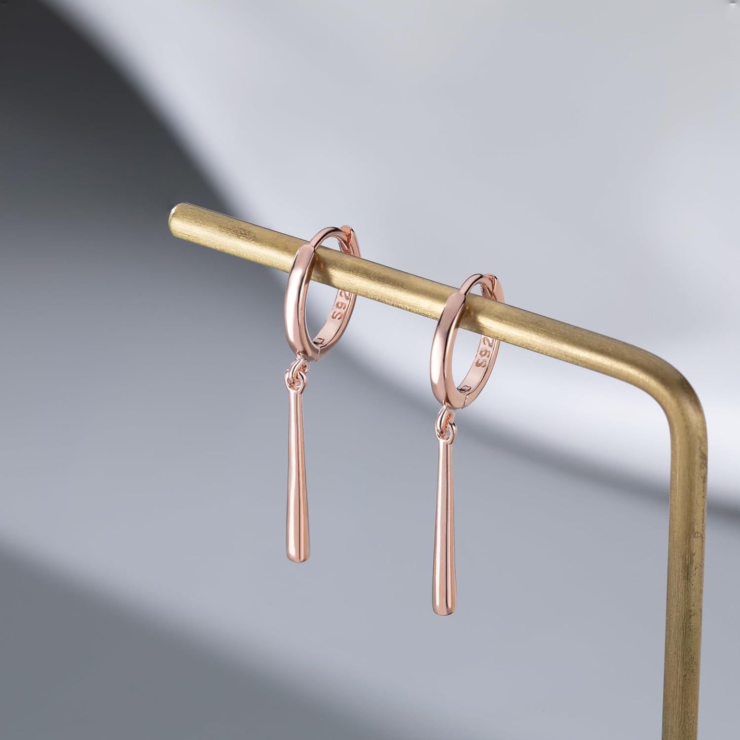 Reffeer Solid 925 Sterling Silver Bar Hoop Dangle Earrings for Women Teens Bar Dangle Earrings Minimalist Hoop Drop Earrings