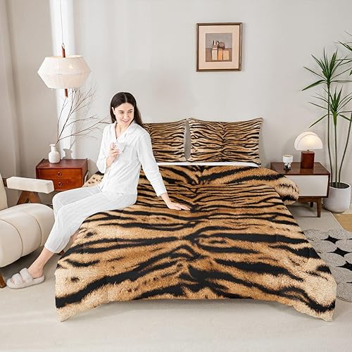 Miniatura 4 de Juego de edredón 3D de piel de tigre de África salvaje, juego de ropa de cama de animales de África salvajes, tamaño King, para niños, adolescentes,