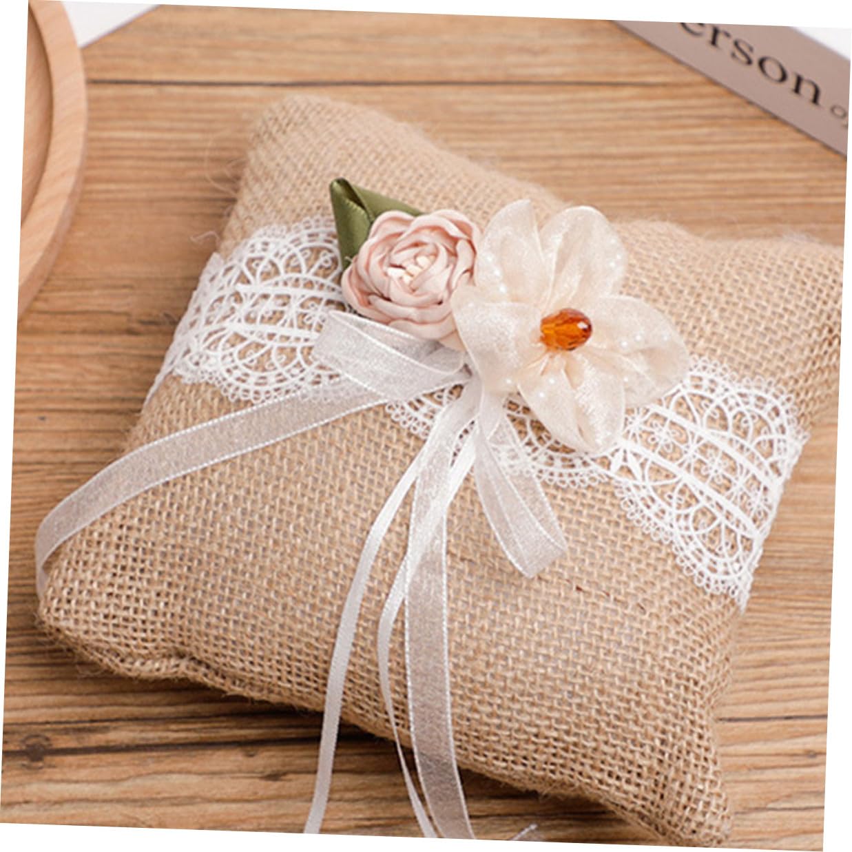 CLISPEED Ringkissen Blumenkorb Satz aus Leinen für Hochzeiten mit Künstlichen Blumen Robust und Dekorativ für Blumenmädchen bei Trauungen