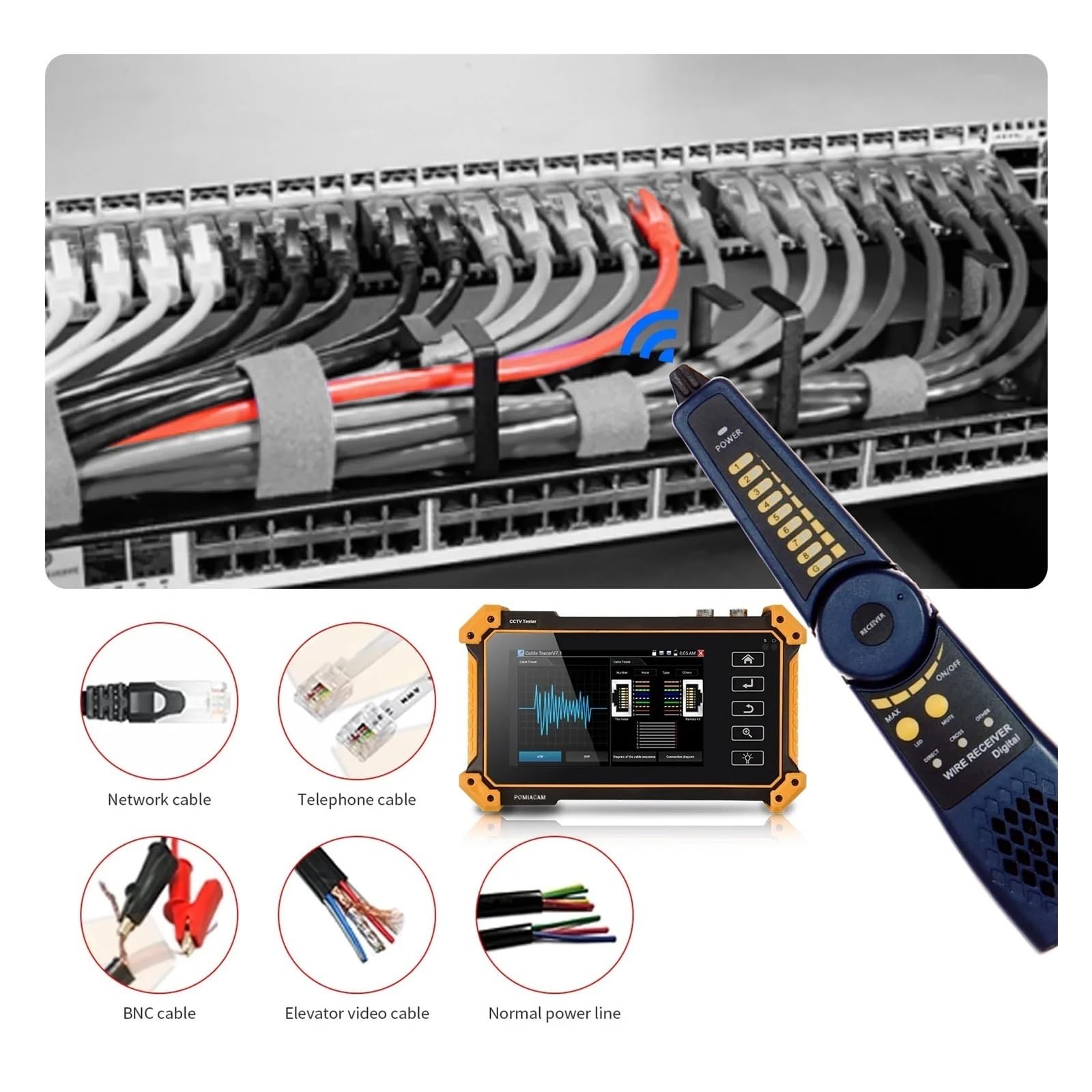 CCTV Tester, Tester Professionale IPC-52RC Plus CCTV 5 Pollici 6 In 1 Full 8MP IP CVI TVI AHD SDI Analogico Con Cavo Tracer Ingresso HDMI 4k