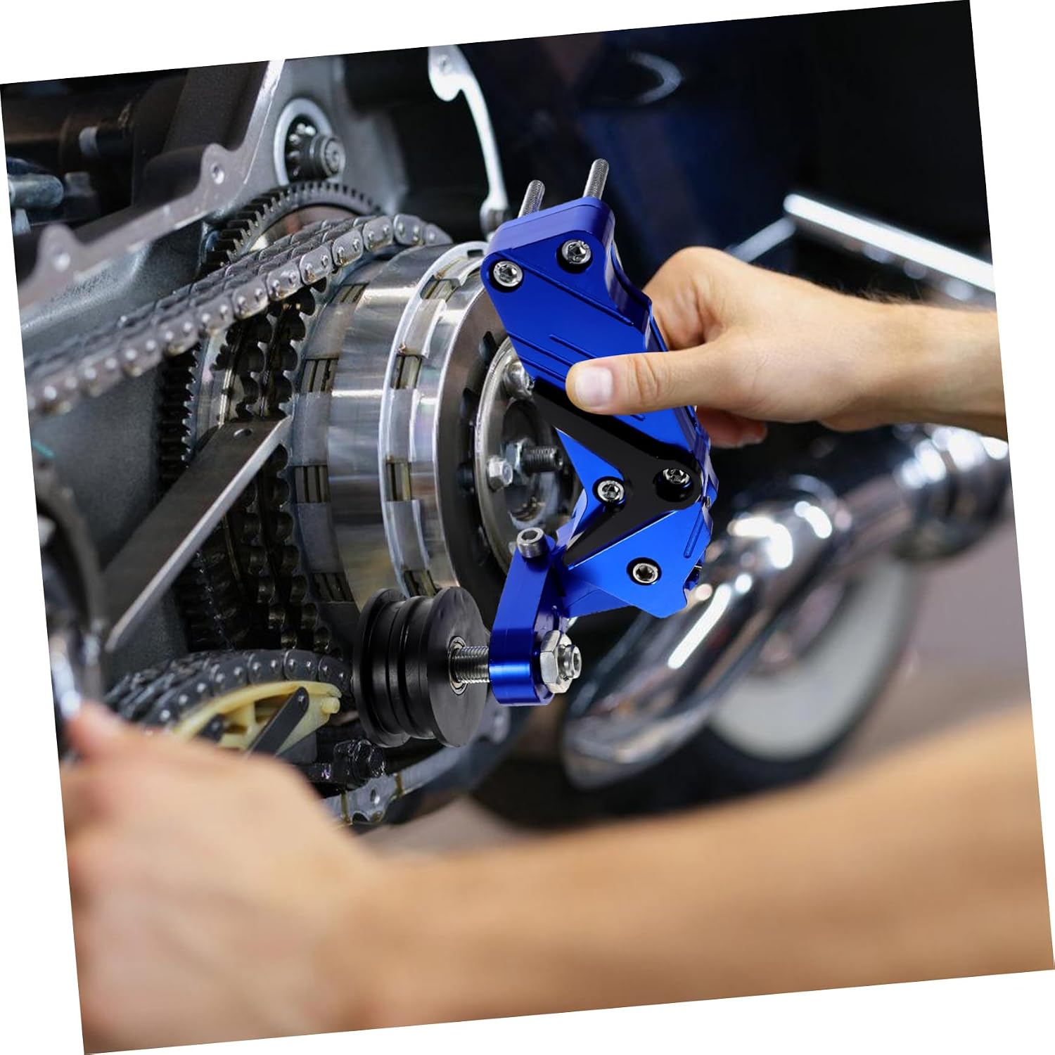 Motorcycle Chain Tensioner, Aluminum Alloy Chain Adjuster, Blue