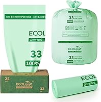 ECOLipak 33 Gallon Compostable Trash Bags, 25 Ct Biodegradable Heavy Duty Yard Waste Bags - BPI ASTM D6400 & OK Compost Certified