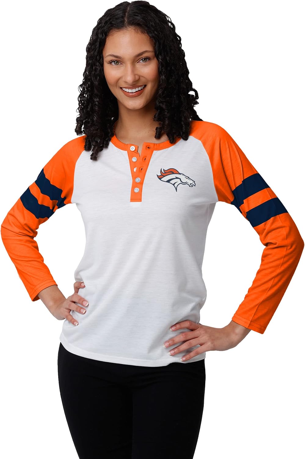 FOCO womens Nfl Team Logo Ladies Fashion Long Sleeve Henley Shirt, Big Logo, X-Large US