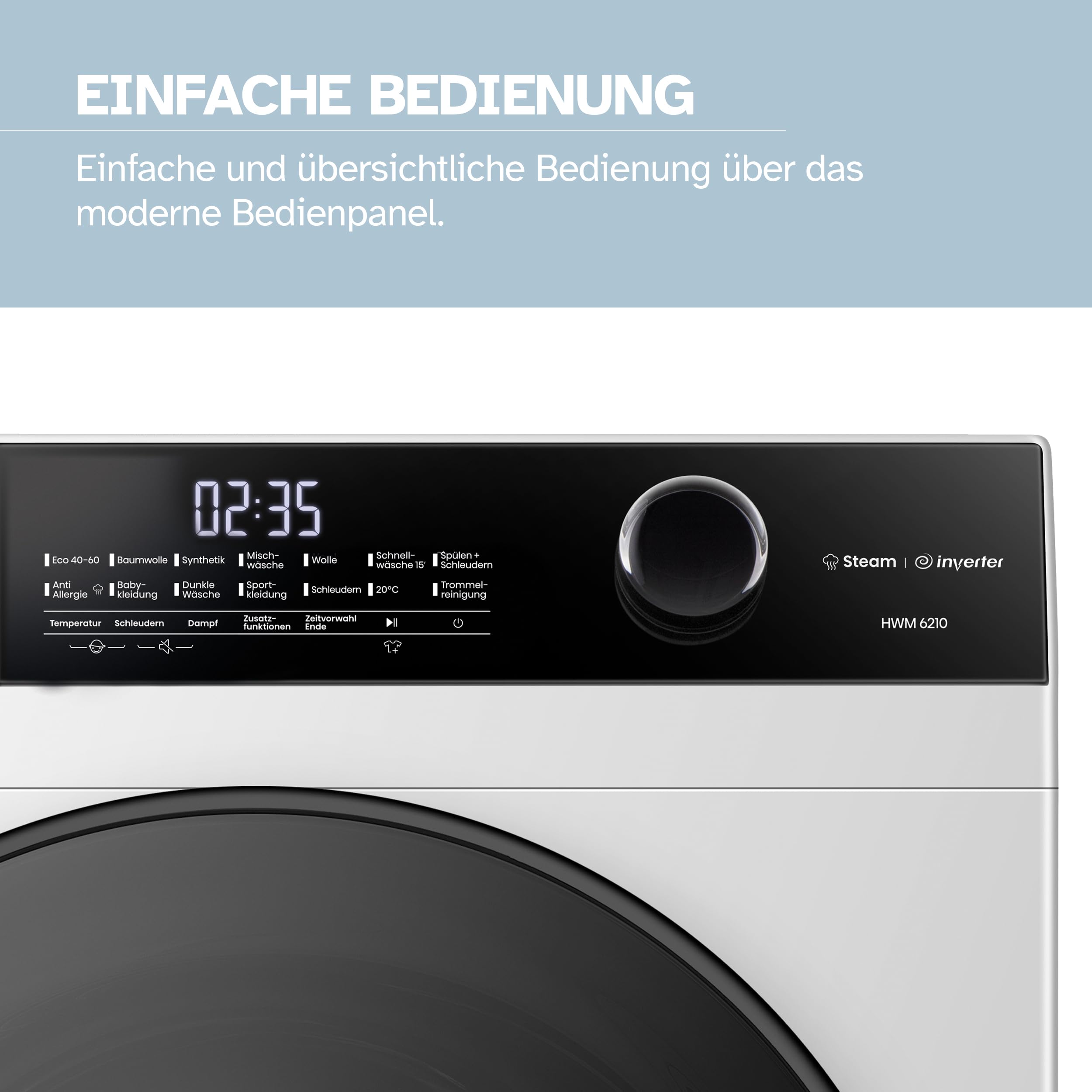 Heinrich´s Waschmaschine, Steam-Funktion, 10kg Mega Kapazität, 15 Programme, 1400 U/min., Aqua-Stop, LED-Display, Endzeitvorwahl, mit Kindersicherung, langlebiger und leiser Inverter Motor,Weiß - 5