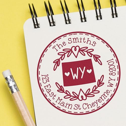 Miniatura 134 de Round State Love - Sello de dirección de devolución para Texas, uso con almohadilla de sello, mango de madera, sello de dirección de Texas