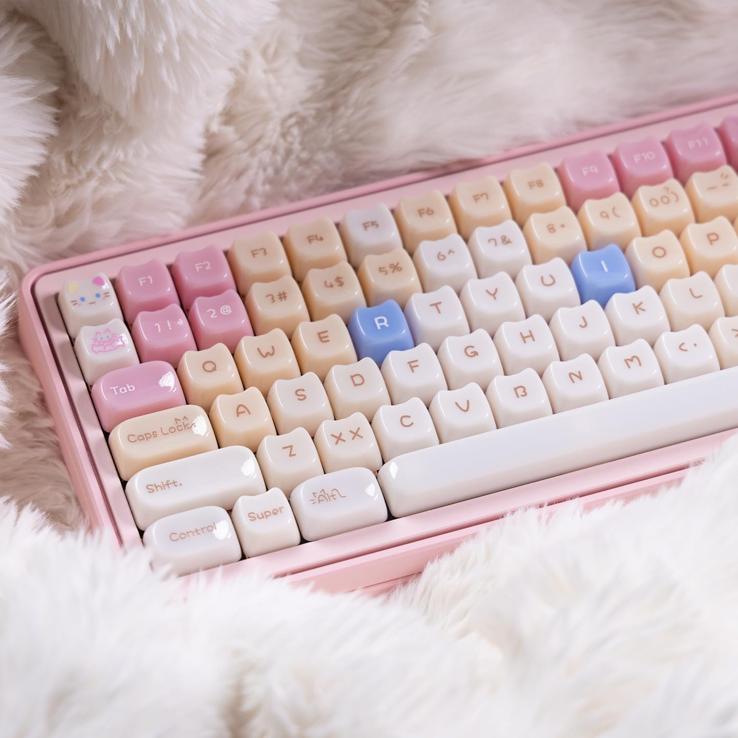 Crystal Keycaps, Cat Shape Clear Keycaps Transparent, Mao Profile, 130 Keys Shine Through Custom Set for Mechanical Keyboards, 60-100% Compatible (Pink-Cat-Keycap-Set)