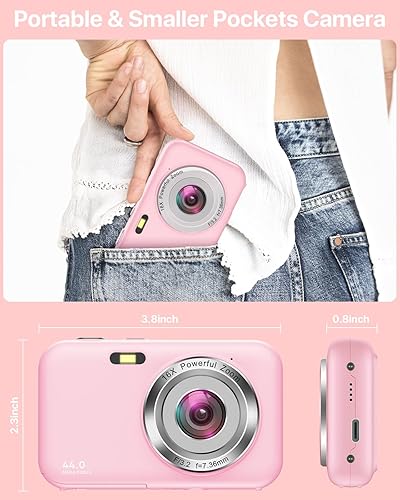 Miniatura 5 de Cámara digital, cámara para niños con tarjeta de 32 GB, FHD 1080P 44MP cámara de vlogging, cámara digital de zoom 16X Point and Shoot, cámaras