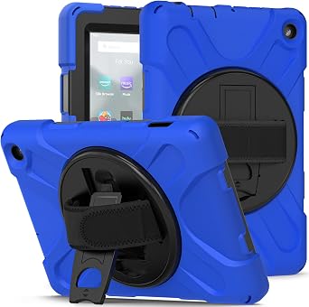 Case for Amazon Kindle Fire 7 12th Gen 2022, Protective Rugged Kids Case with Hand Strap, 306 Rotating Kickstand, Protective Case for Amazon Kindle Fire 7 12th Gen 2022