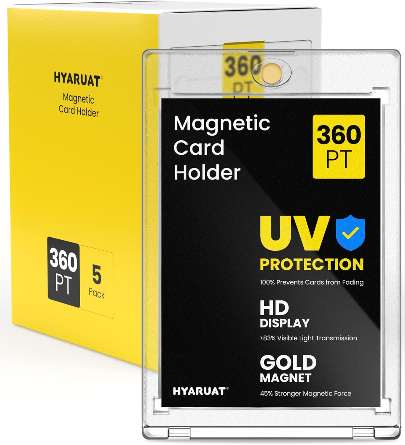 130pt Magnetic Card Holders for Trading Cards - White Clear One Touch Hard Cases, 20 Pack