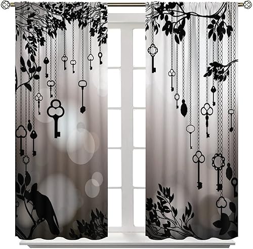 Miniatura 3 de Cortinas góticas de cuervo, pájaros negros, decoración de cuervo, tratamiento de ventana para sala de estar, cuervo negro con alas oscuras, 2