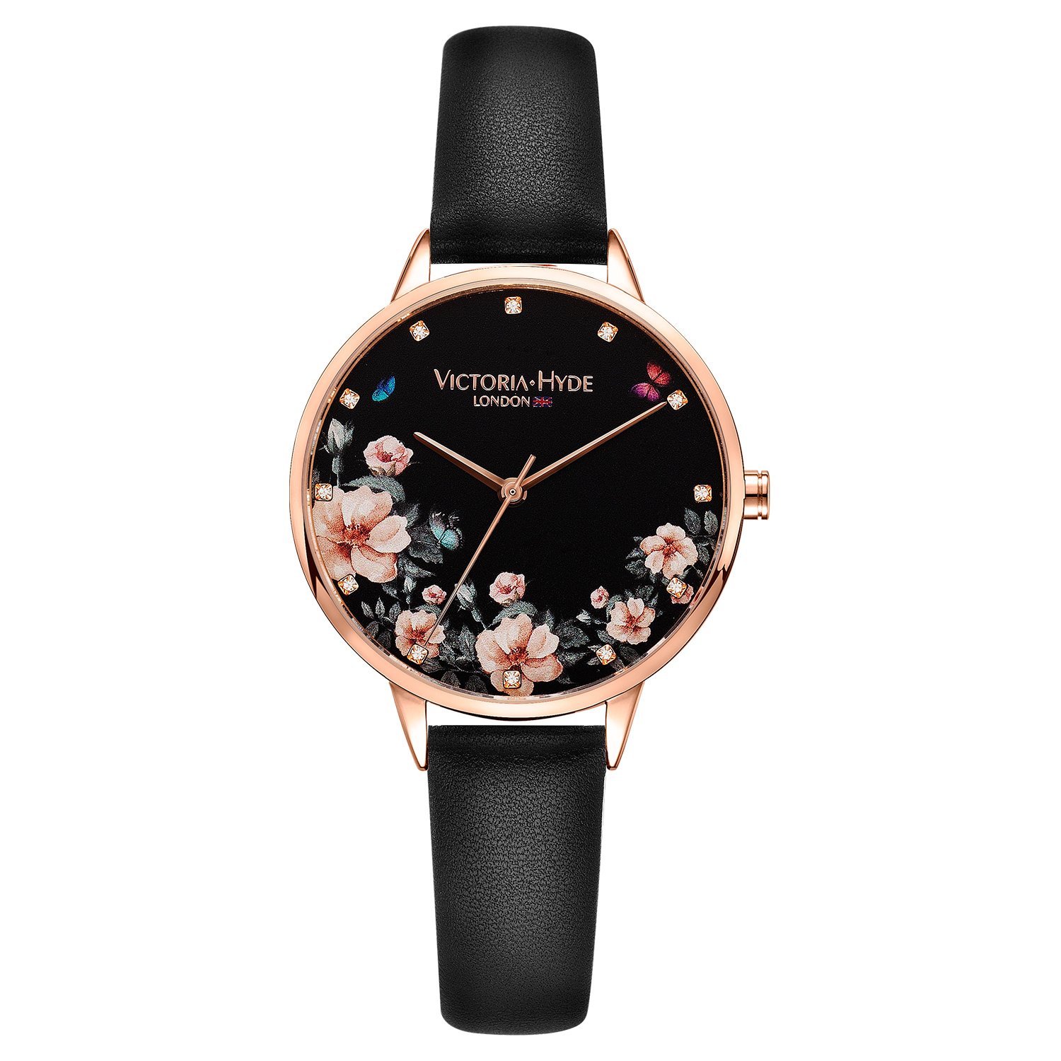 VICTORIA HYDE Floral Mujeres Reloj de Pulsera de Cuarzo Banda de Malla de Acero Inoxidable/Correa de Cuero