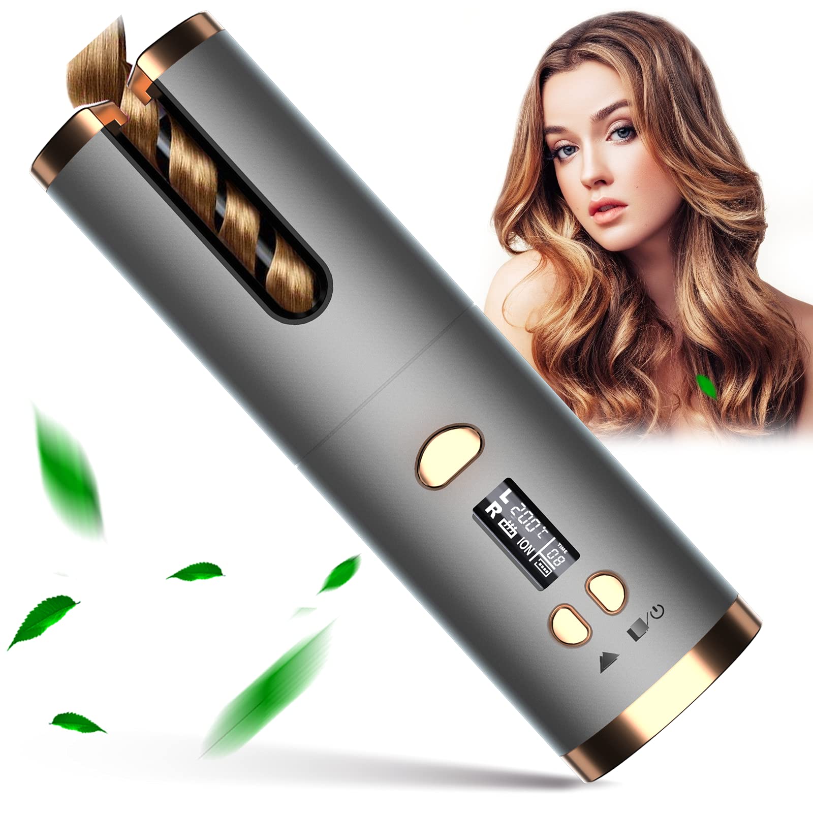 Automatic Curling Iron, Cordless Hair Curling Wand, Intelligent Anti-Tangle Hair Curler with Anti-Static Infrared & Ionic, MCH Fast Heating & Salon High Heat 390 ℉ with 6 Temp