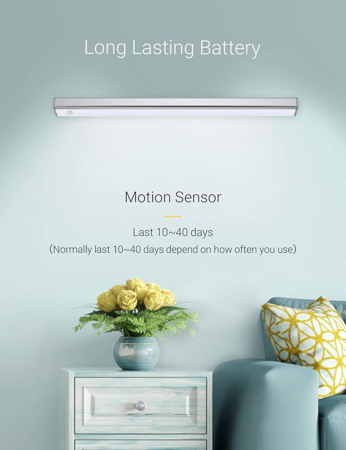 Automatic Wireless 48 LED Kitchen Cabinet Lighting Motion Sensor Rechargeable Closet Light Pantry Light, Closet Lights Battery Operated Kitchen Lighting Under Counter(158lm, 6500k, 15.8inch)