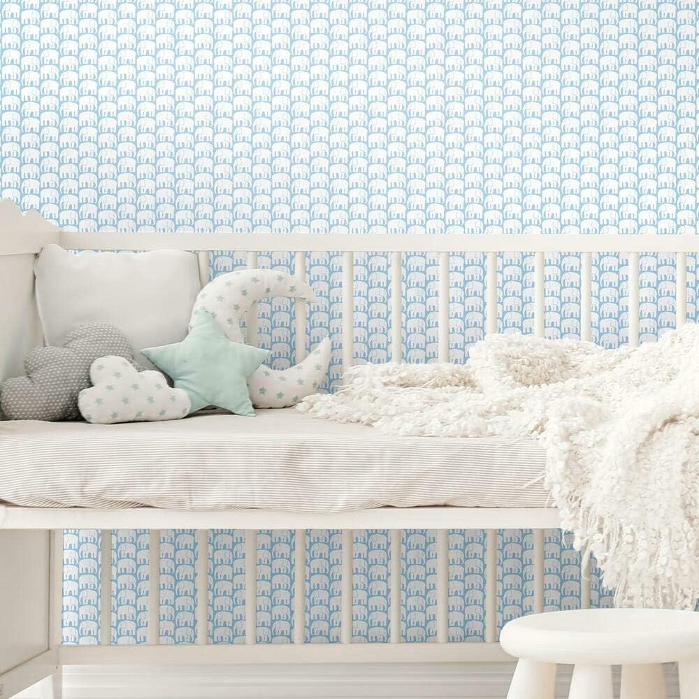 RoomMates RMK11526RL Finlayson Blue Elefantti Peel and Stick Wallpaper